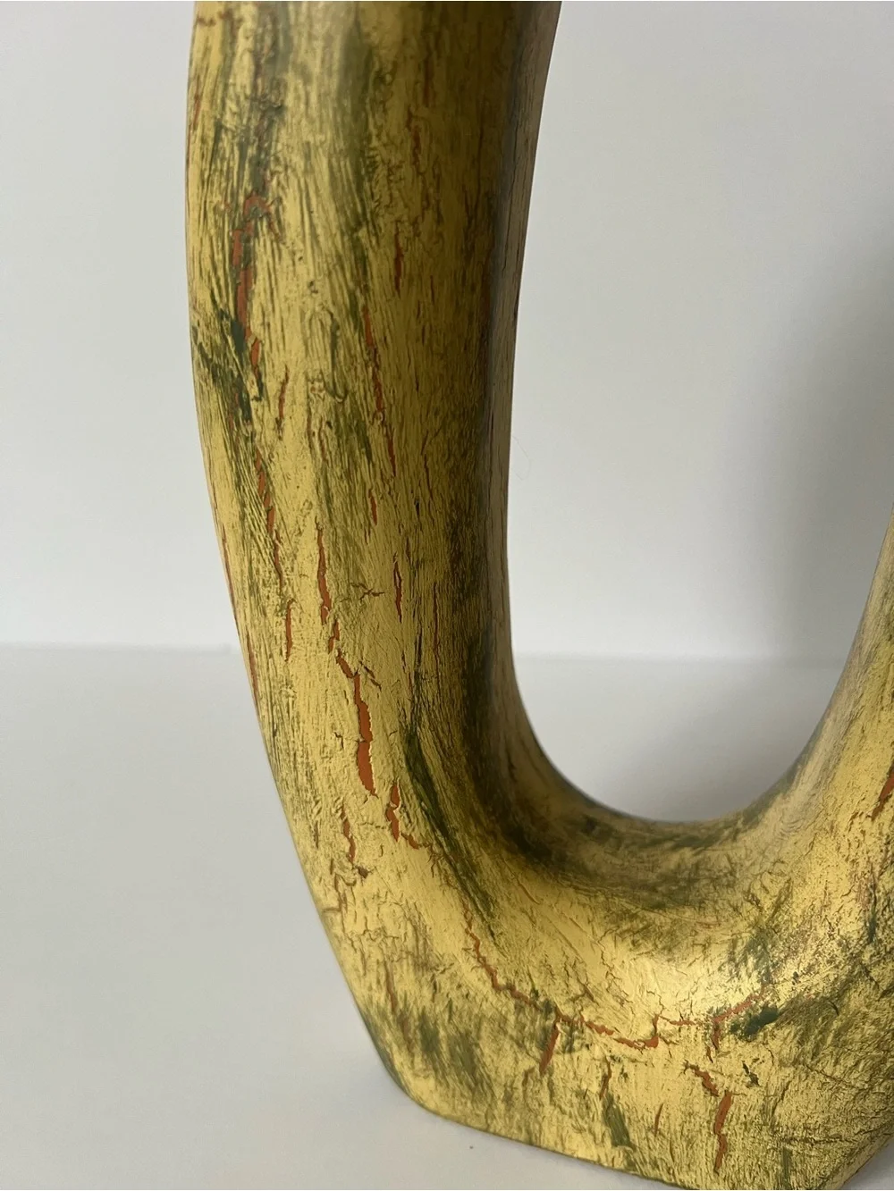 Oval Cutout Wooden Taper Holder in Distressed Yellow/GreenOrange Crackle Finish